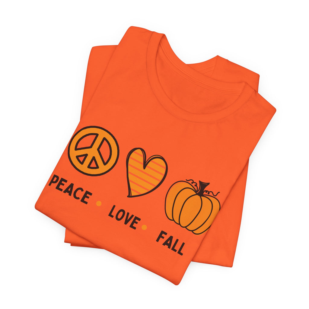Peace Love Fall Tee, Autumn T-Shirt, Unisex Short Sleeve Shirt, Festival Apparel, Cozy Fall Clothing