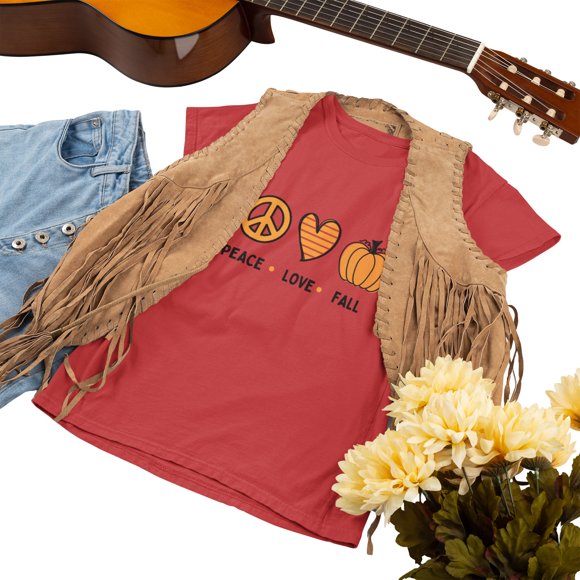Peace Love Fall Tee, Autumn T-Shirt, Unisex Short Sleeve Shirt, Festival Apparel, Cozy Fall Clothing